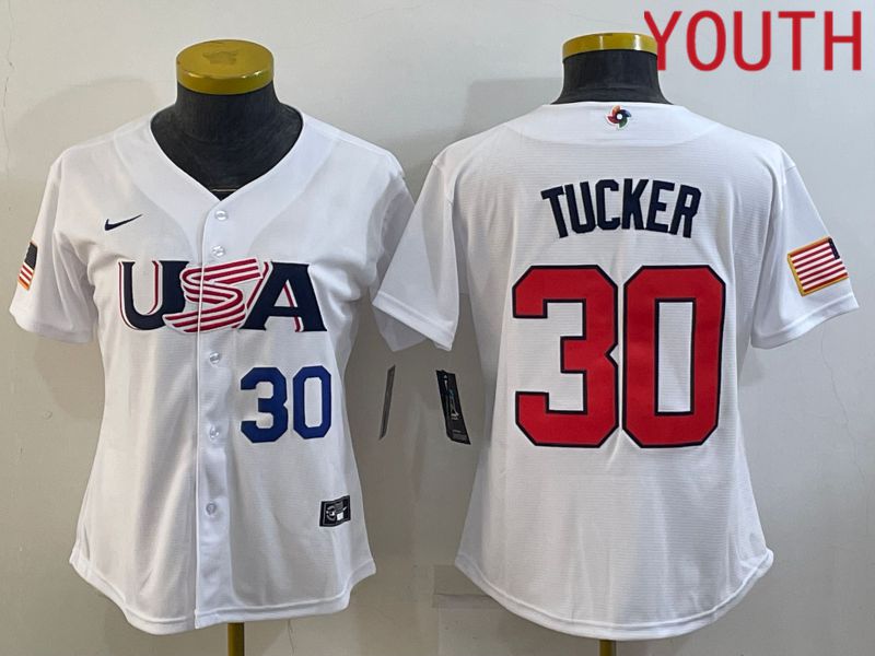 Youth 2023 World Cub USA 30 Tucker White MLB Jersey3